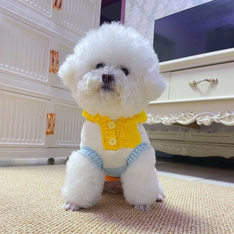 

New Color-Block Knit Pet Hoodie Jumpsuit, Winter Dog Cat Sweater for Schnauzer Poodle Corgi, Warm Fleece-Lined Clothing