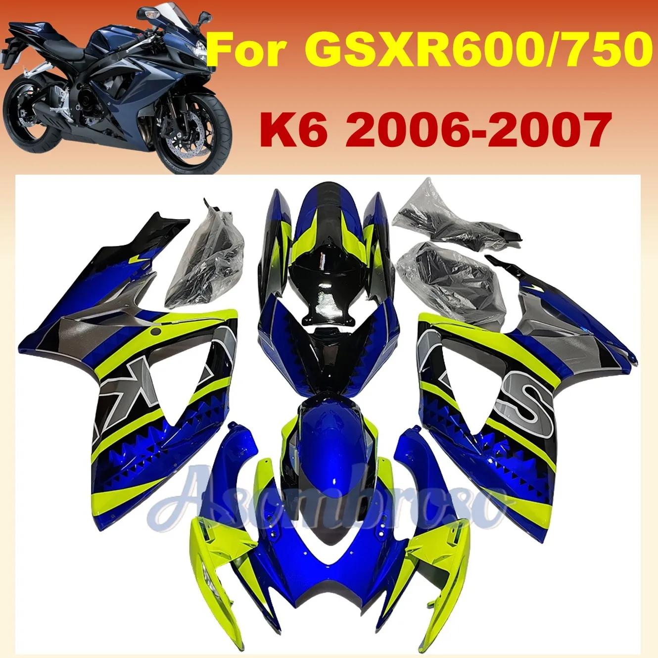 

ZXMT Fairing kit For Suzuki GSXR600 2006 2007 GSX-R750 06 07 K6 GSXR750 600 Bodys Refitting Parts Fairings Yellow Blue