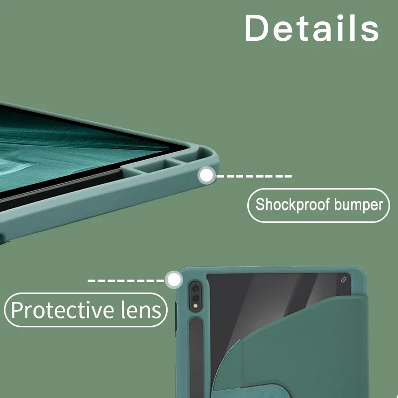 

For Samsung Tab Case S10 S8 S9 S7 Plus FE A9 A8 A7 Lite Case Tablet Leather Flip Cover Clear Shockproof Rotation Stand Kickstand