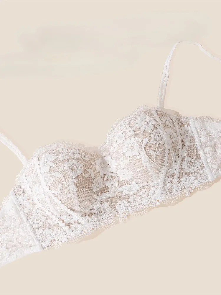 French Style Lace Strapless Bra, Thin Cup Push Up with Lift & Anti-Sagging, Sexy Openwork Bralette Set YUQI 32-38 S-XL AB CUP