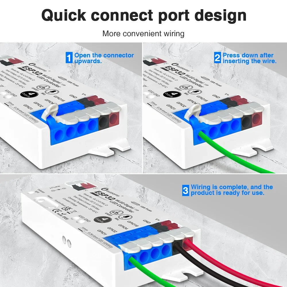 GLEDOPTO Smart Home ESP32 Digital Strip WLED Controller 15A Fuse 5-24V UART Mic Type-C Multi-GPIO Flame-Retardant PC 4 Outputs