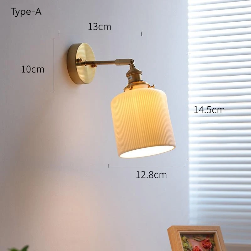 Japão Vintage Brass Ceramic Wall Lamp, Puxe o interruptor, Aperte giratório para quarto, Luz de parede de cabeceira, Decoração para casa