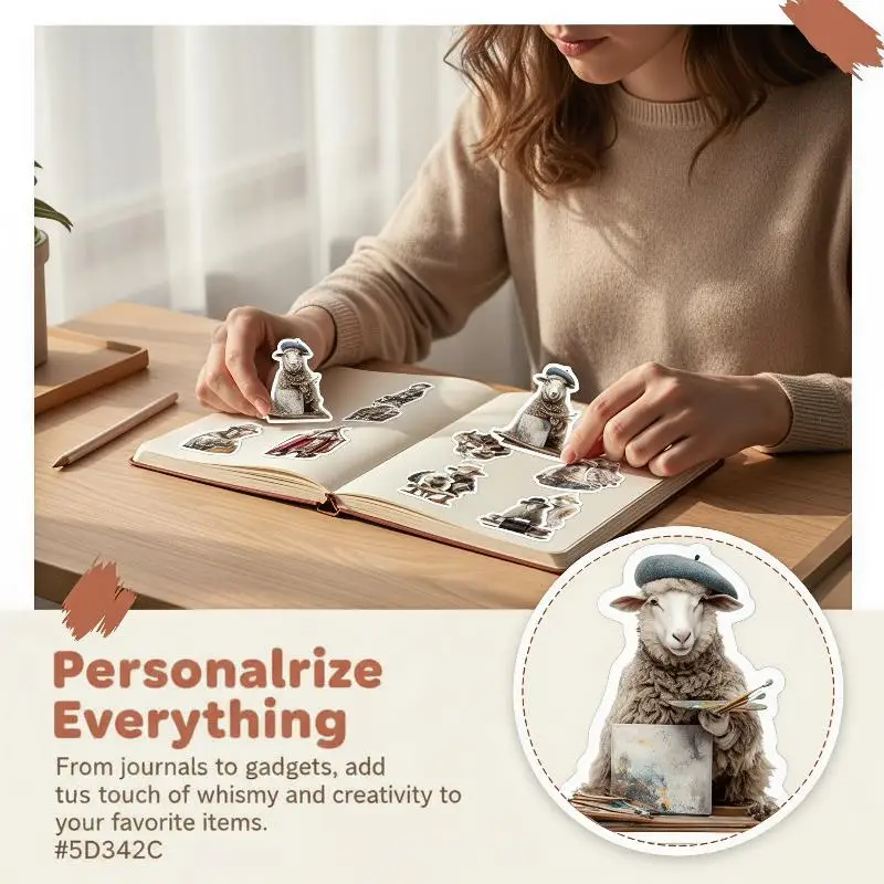 [J] 50Pcs Realistic Lamb Stickers, Cute Sheep Children Student Stationery Notebook Phone Case Waterproof Decorative Sticker