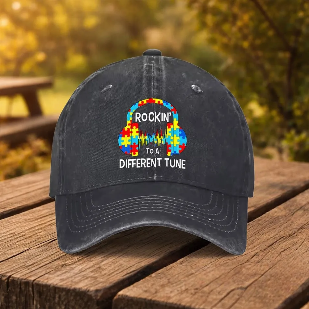 Rockin Different Tune Autism Awareness Baseball Cap Washed Cotton Adjustable Outdoor Sun Hat