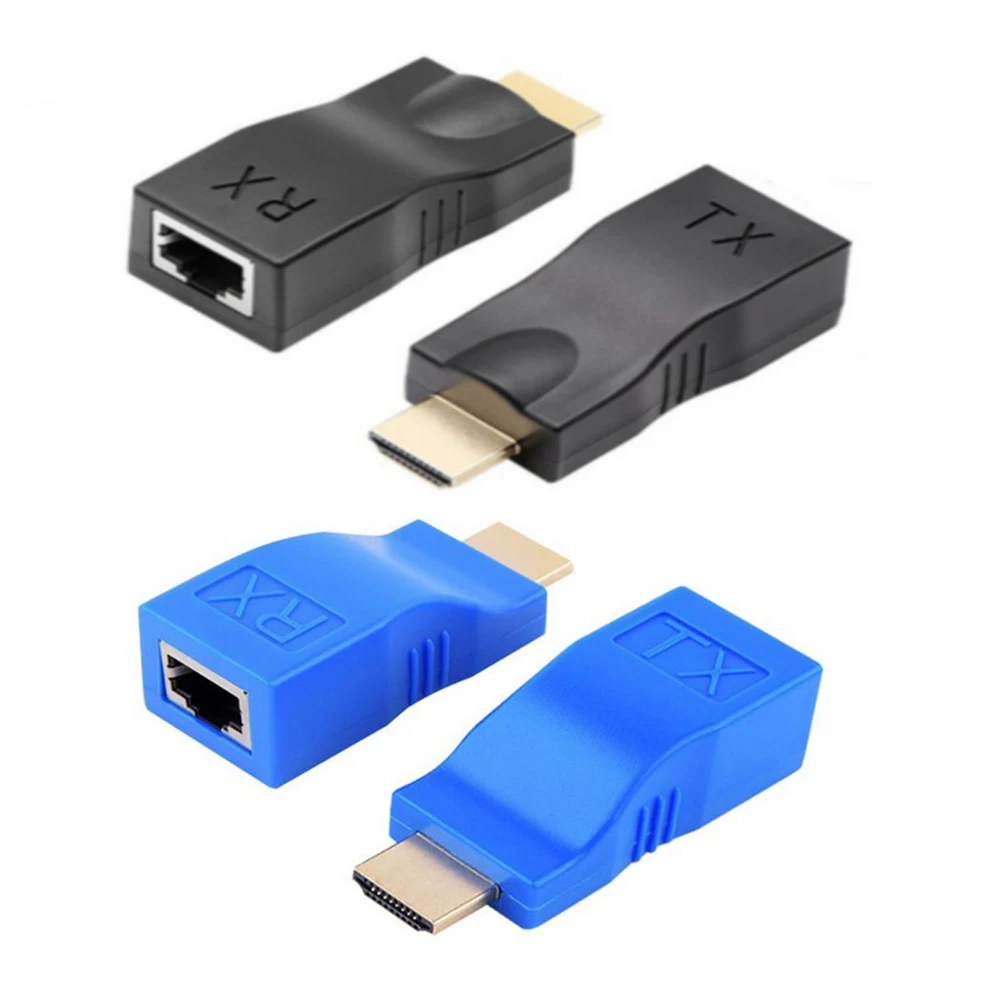 2 szt. Przedłużacz zgodny z HDMI 1080P porty RJ45 rozszerzenie sieci LAN HD 30m nad kabel Ethernet CAT5e/6 UTP LAN dla Monitor HDTV