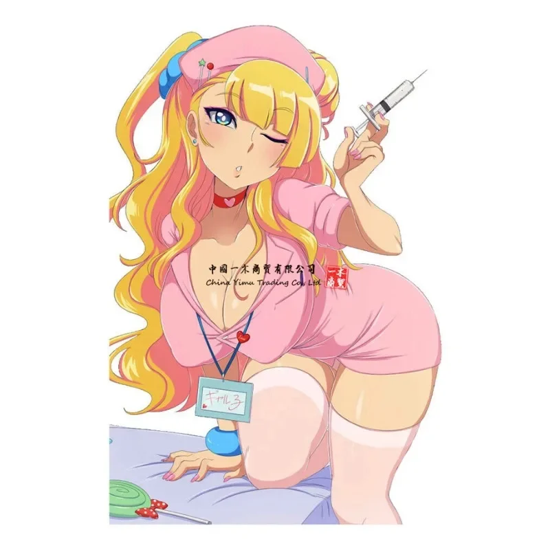 cute anime girl in nurse suit poster sticker Room Decoration Decal hot Waifu Adult hentai Decors for Wall livingroom Skateboard