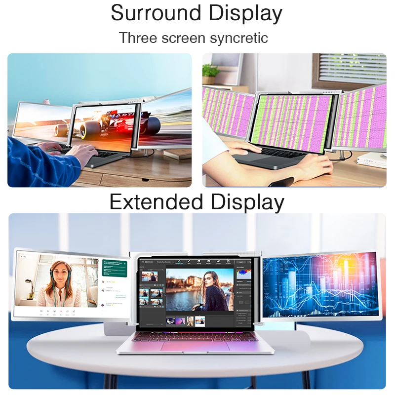 14'' Typ-C Triple Portable Monitor für Laptop, 1080P FullHD Screen Extender One Cable Connect