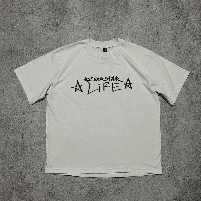 Men's T-Shirt Letter Oversized 100% Cotton Summer Hip Hop Short Sleeve Tees Tops Harajuku Y2k Streetwear Korean Popular Clothes