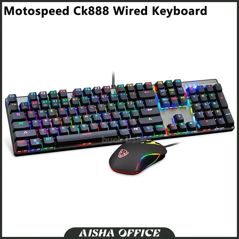 Motospeed Ck888 Wired Mechanical Keyboard Mouse Combo 104 Key Usb Rgb Backlit 2400dpi Support Nkro Office Gaming Accessory Gift