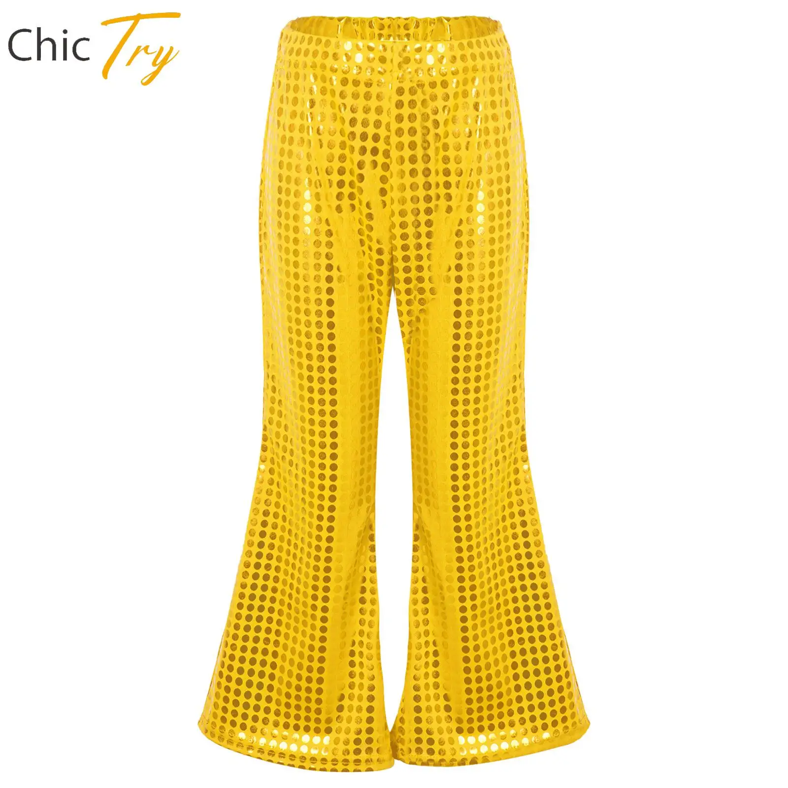 Kids Boys Girls Stylish Clothing Modern Dance Stage Performance Long Pants Elastic Waistband Flared Pants Fashion School Costume