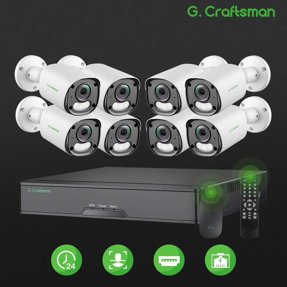 XMeye-Kit de système POE, capteur 6MP, enregistreur NVR POE 8ch, 2 HDD, surveillance de sécurité statique 24/7, GCraftsman