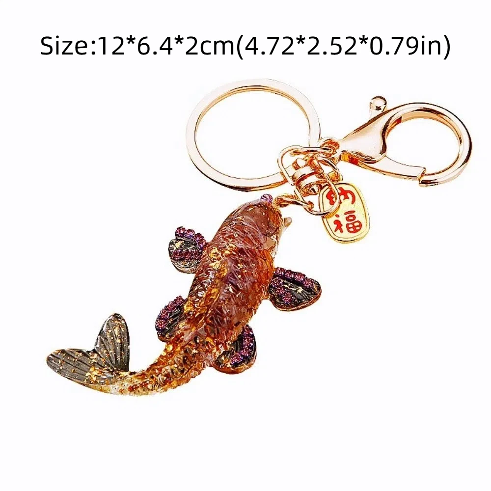 New 4.7inch Koi Fish Keychains Crushed Stone Natural Crystal Key Chain Multi-color Diamond Handicrafts Pendants Gifts view 4