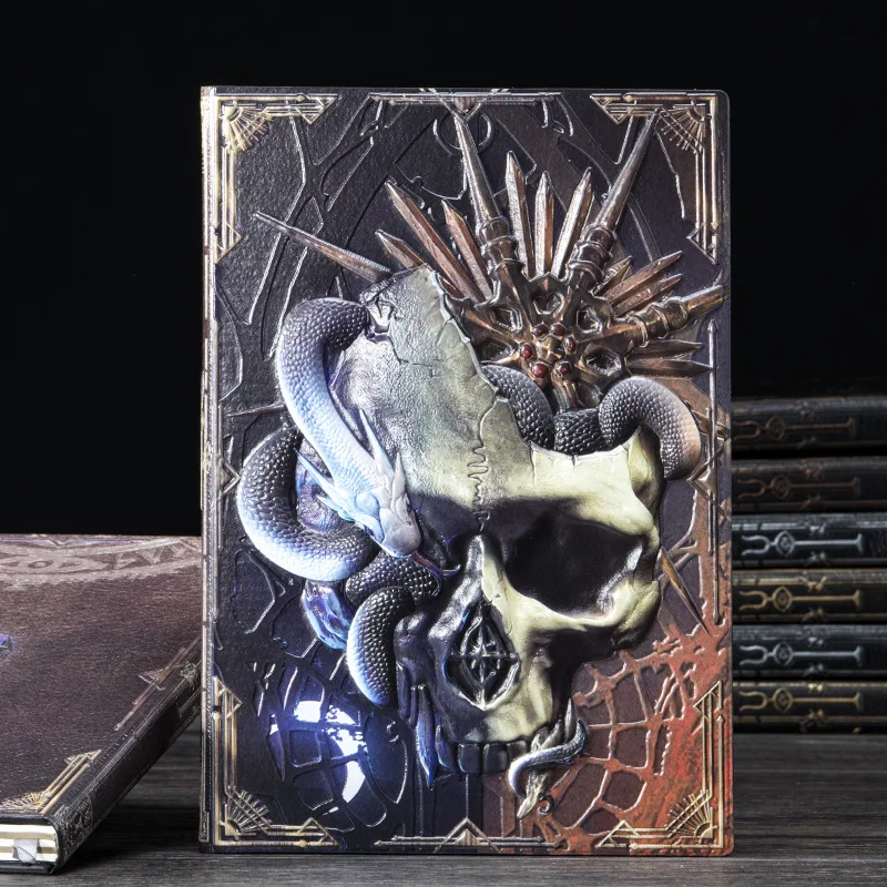 A5-Notizbuch, 3D-Hardcover aus Leder mit Totenkopf- und Schlangenprägung, 100 Blatt/Buch, horizontale Linie im Büro-Lerntagebuch