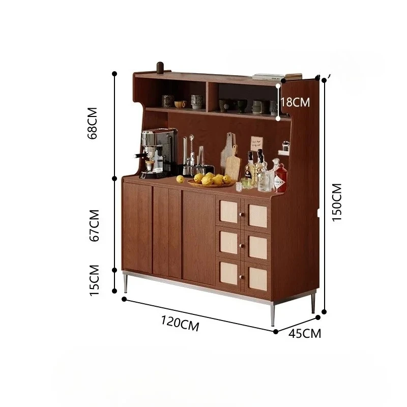 

French retro dining side cabinet new small apartment living room wall double-layer locker solid wood advanced