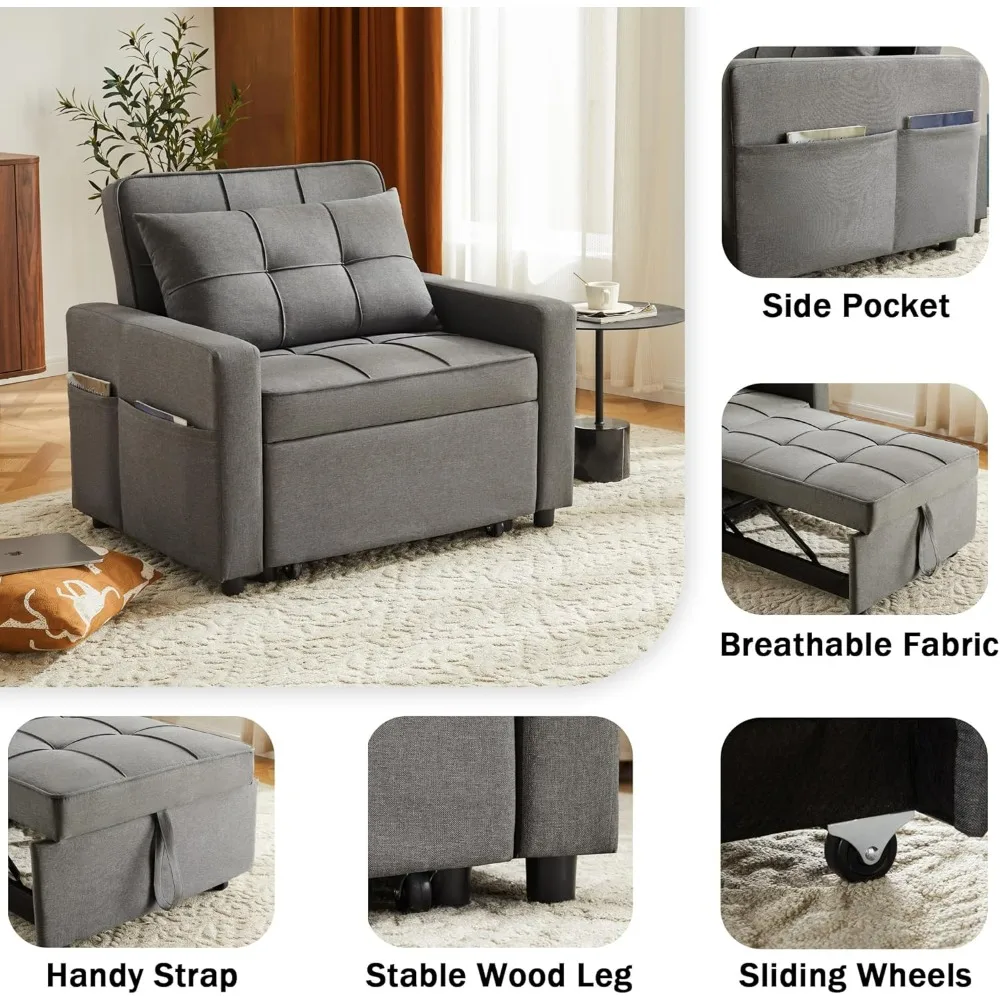 كرسي أريكة قابل للتحويل مع نائمة قابلة للسحب وأريكة فوتون مستلق باللون الأخضر الداكن #6