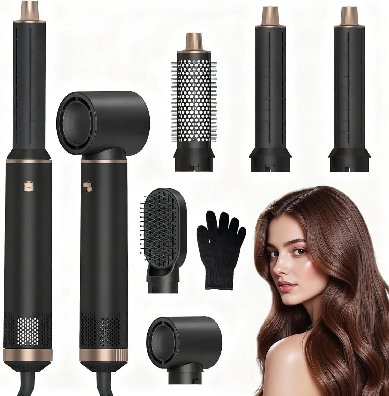 

5-in-1 Ionic Hot Air Styler Hair Dryer Brush for Curling, Volumizing, Straightening - Fast Drying
