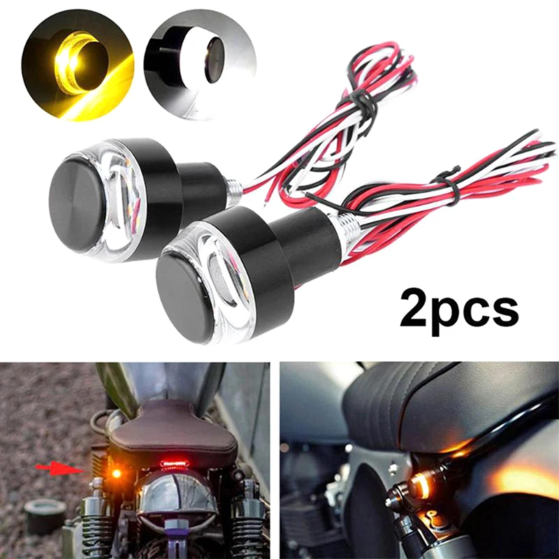 2Pcs Motorcycle LED Handlebar End Turn Signal Light For 22MM Handlebar Side Marker Lamp White Yellow/Red/Blue Handle Blinker