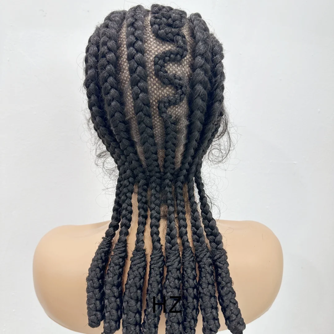 HZ 16 بوصة الاصطناعية 100% اليد تعادل كامل الدانتيل كورنو شعر مستعار مضفر الدانتيل تجديل الباروكات مع شعر الطفل للنساء السود #5