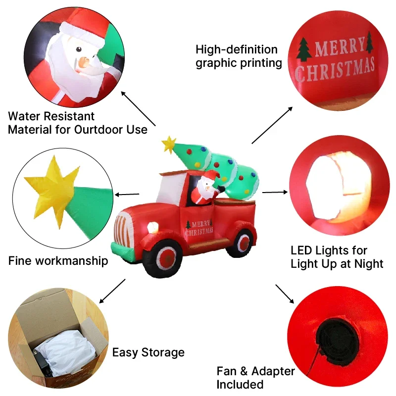 2.2M/7.2FT Opblaasbare Kerstman in Rode Vrachtwagen met Boom Licht LED Home Decor Speelgoed Tuin Kerstvakantie benodigdheden Outdoor Opblaasbare Decor