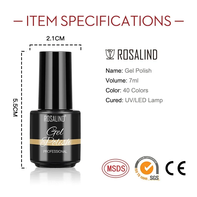 ROSALIND Pure Color Nail Gel Polish Mini bottle ร้านแต่งเล็บถาวรการออกแบบเล็บ Soak Off Top Base UV Gel Nail Polish