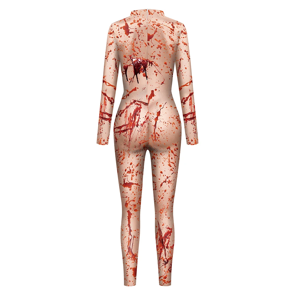 Macacão Slim Print 3D para Mulheres, Horror Sangrento, Pele Horrível, Enfermeira Cosplay, Festa Bodysuit, Traje de Halloween, Zentai