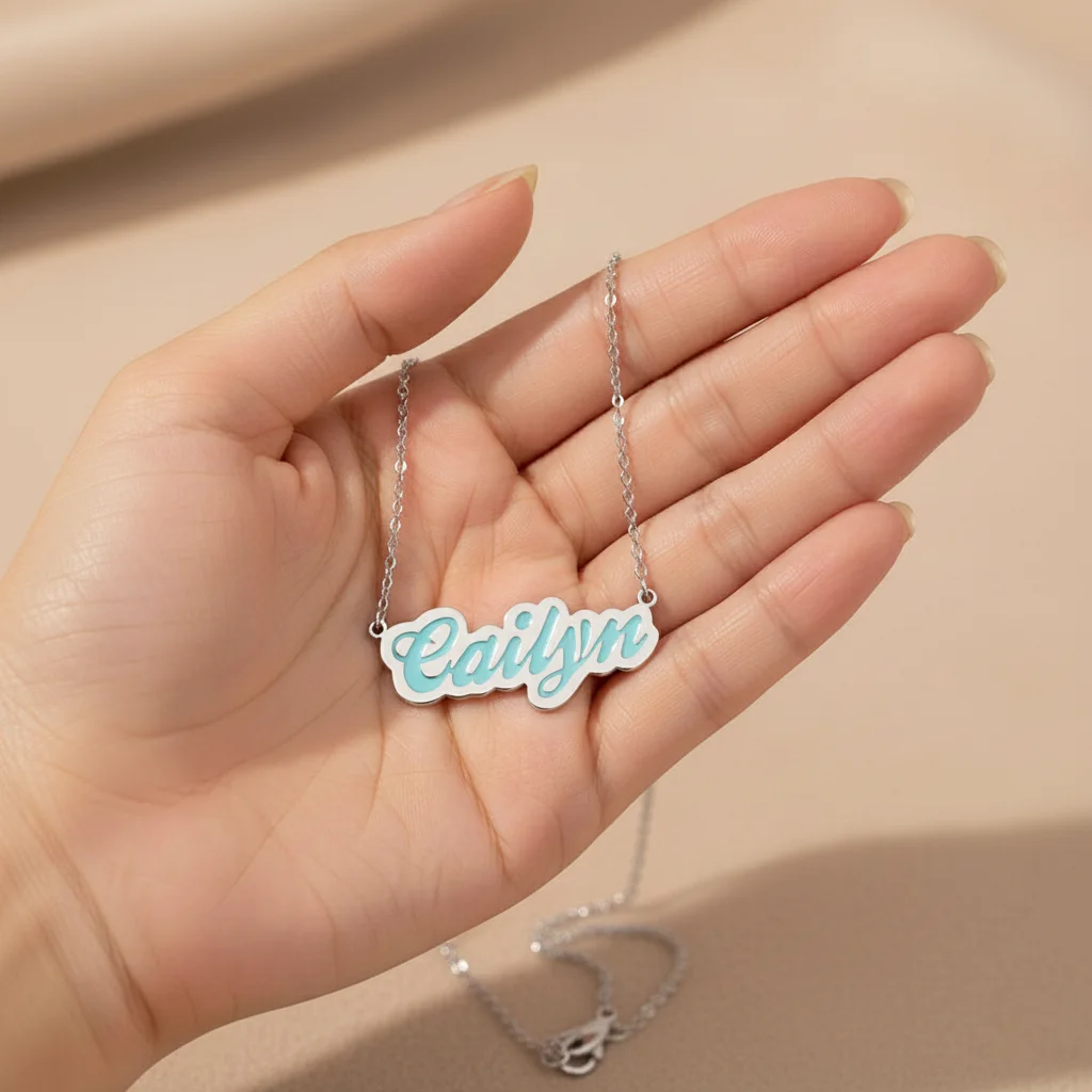 قلادة المينا الملونة المخصصة ، شخصية 18K مطلية بالذهب الفولاذ المقاوم للصدأ رسائل اسم قلادة 2026 الاتجاه الجديد مجوهرات هدية #5