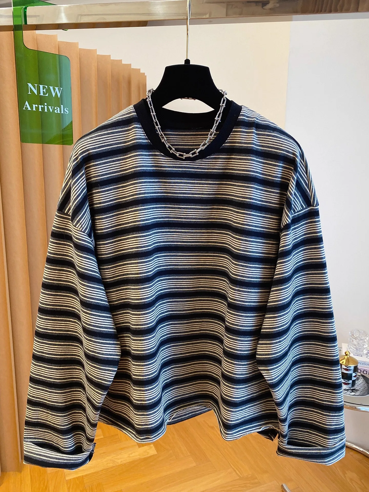 Felpa a righe vestibilità ampia da donna lunga Sve coreana Sle stampa retrò Top casual taglie forti Nuovo arrivo autunnale