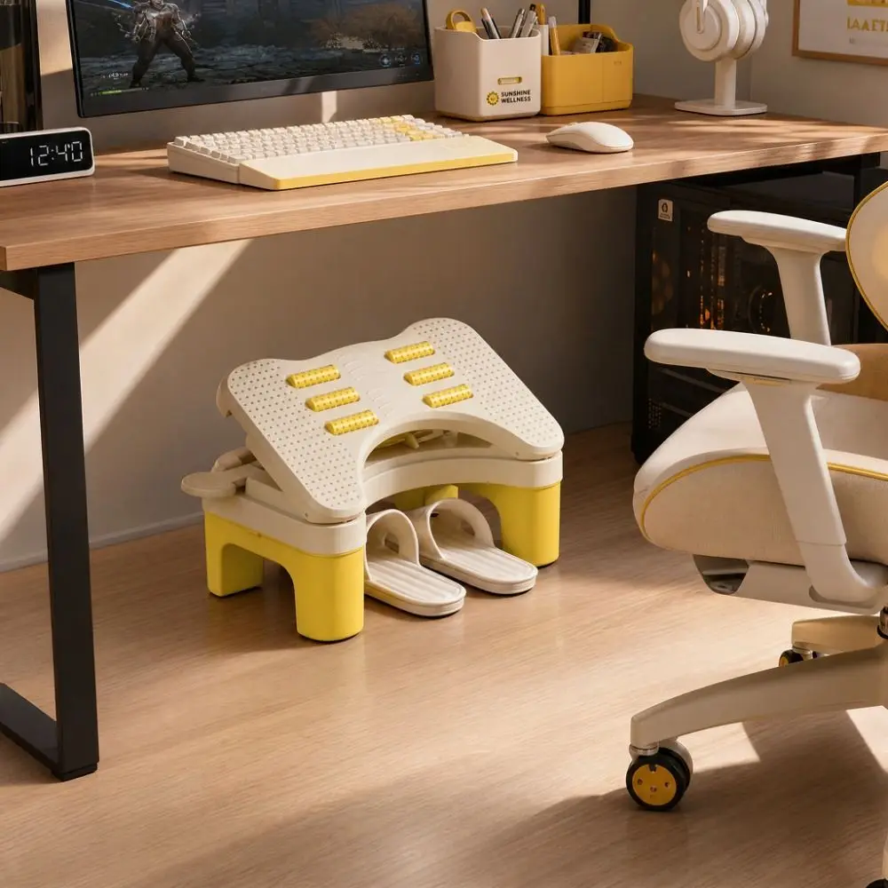 Smooth Edge Ergonomic Under Desk Footrest Hollow Out 6 Level Office Desk Leg Rest Nonslip Bottom