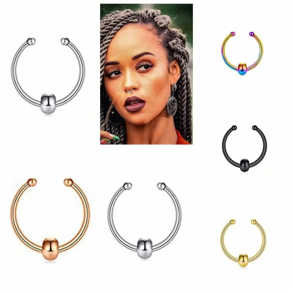 Bead Fake Nose Septum Rings Punk Metal Geometric Non Piercing Multicolour Women