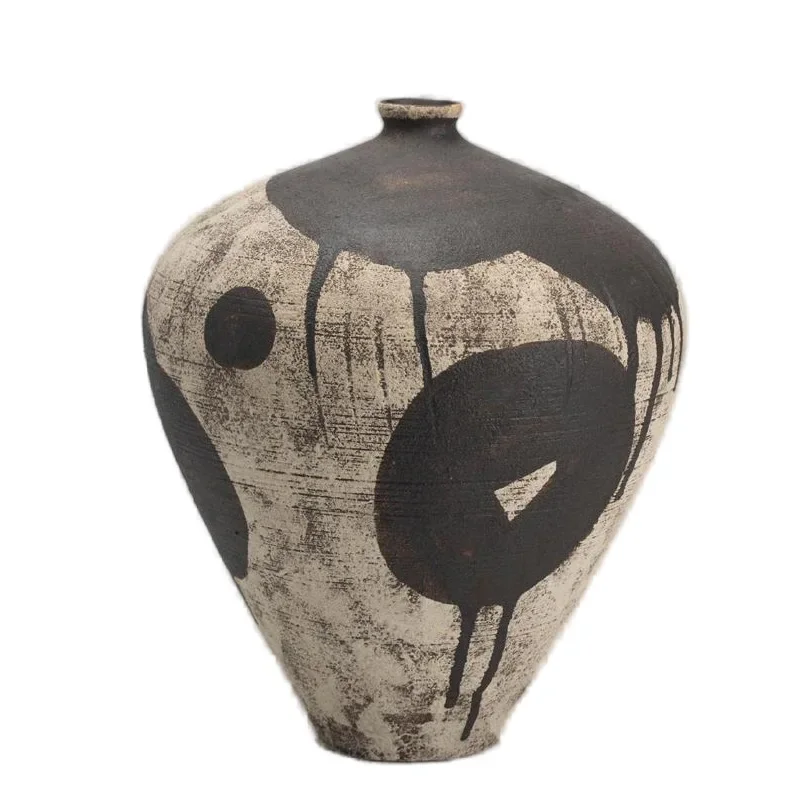 Grobe Keramik-Blumenvase im Retro-Wabi-Sabi-Stil, Keramiktopf mit kleiner Öffnung, Keramikvase als Dekoration