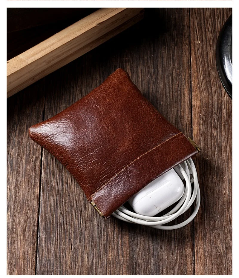 3 Size Options Genuine Leather Squeeze Coin Purse, Automatic Closing Jewelry Pouch, Multi-Size Mini Storage Bag for Small Items