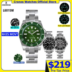 Cronos Sub Diver Men Watch Stainless Steel NH35 Brushed Bracelet Ceramic Bezel 200 meters NO DATE L6015M