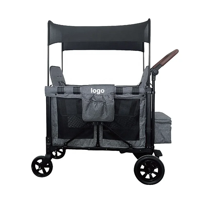 Wagon Stroller for 2 Kids Canopy Seat Belt, Adjustable Handle, Storage Pockets