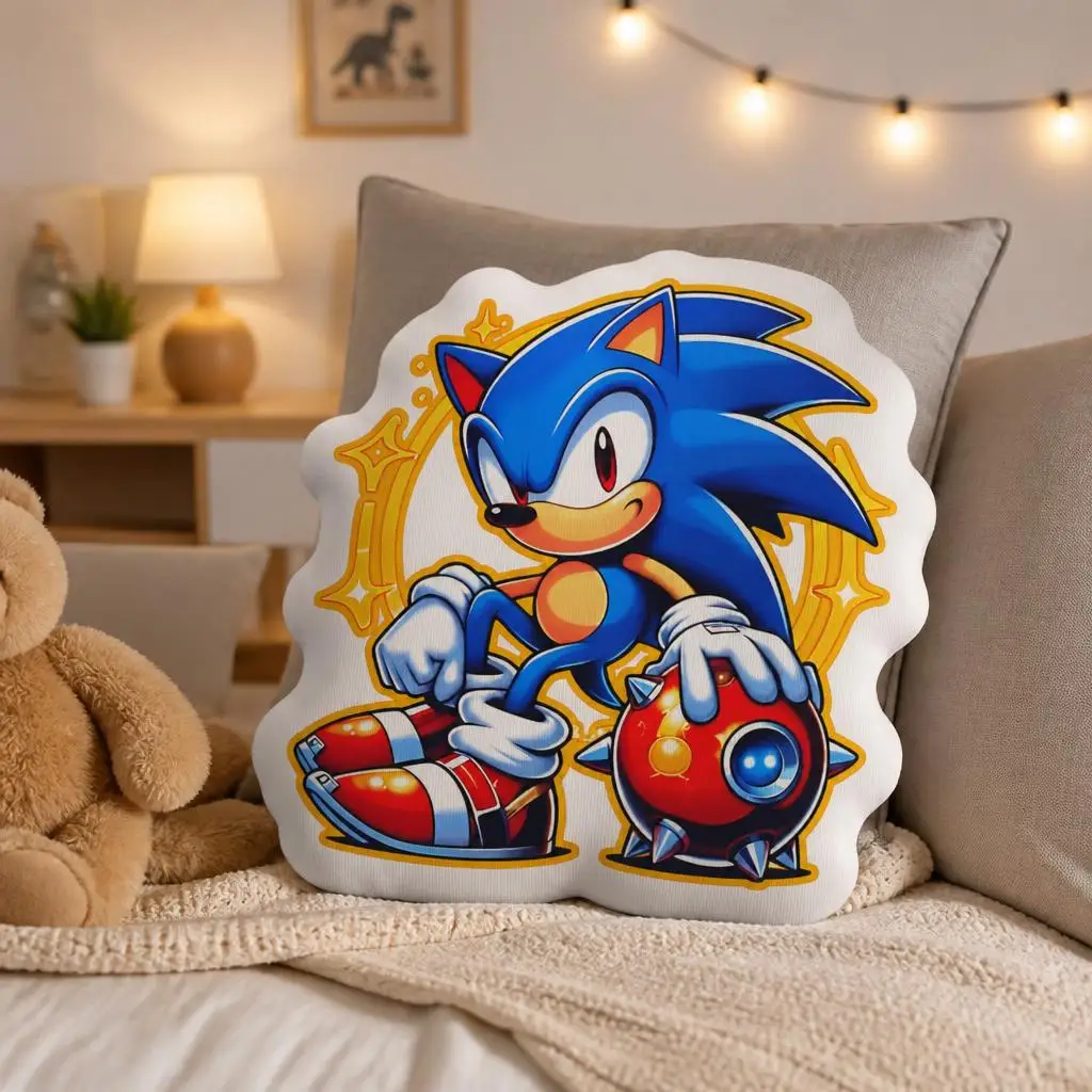 Sonic the Hedgehog Shaped Throw Pillow Cartoon Blue Speed Hero Cushion Stuffed Decorative Sofa Home Decor Gift for Gamers