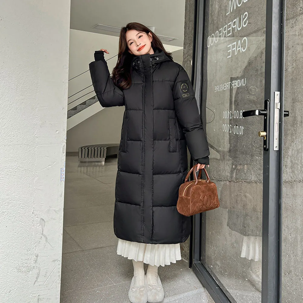 Parka lungo autunno donna giacche di cotone semplici nere moda casual sciolto caldo addensare cappotto invernale prevalente OL capispalla con cappuccio