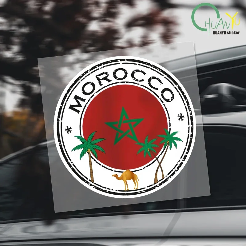 Morocco Flag Map Stickers, PVC Vinyl Coat of Arms Decals for Car Motorcycle Helmet Camper