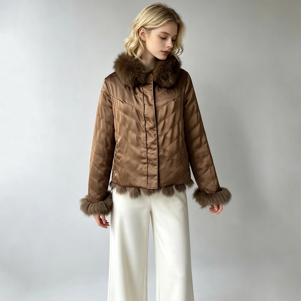 Jaxmonoy Women's Real Fox Fur Coat Reversible Wear Design Natural Fur Jacket Ladies Fall Winter Fashion Warm Outwear New Arrival