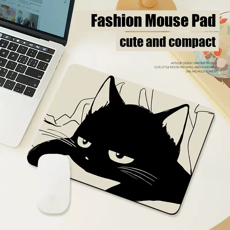 Black Cat Mousepad Small Office Computer Desk Mat Table Keyboard Big Mouse Pad Laptop Cushion Non-slip Deskpad Home Decor