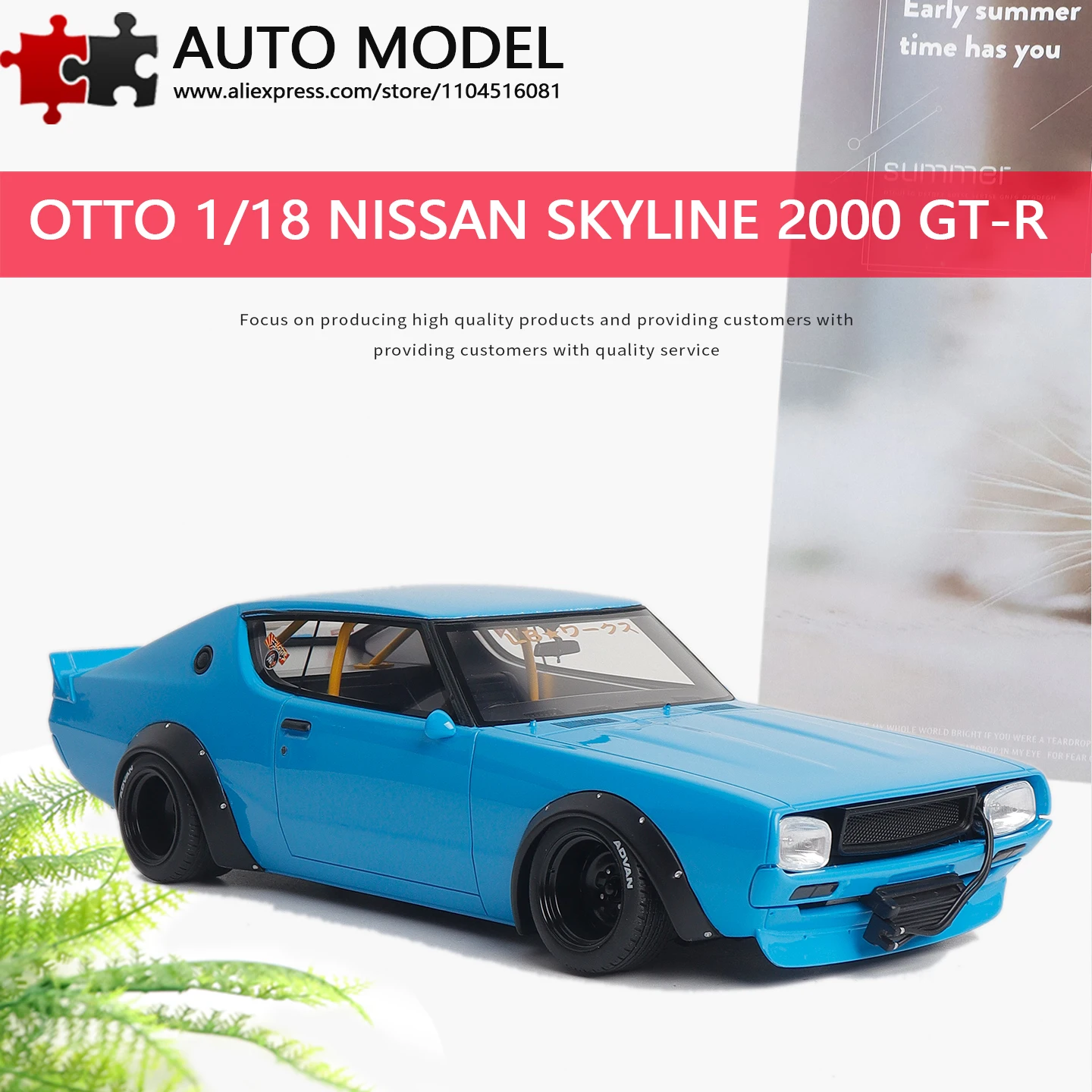Otto Mobile 1:18 Cars Models Nissan Skyline 2000 Gt-R Kpgc110 by Lb-Works Blue Resin Miniature Cars Diecast Cars Collection Toy