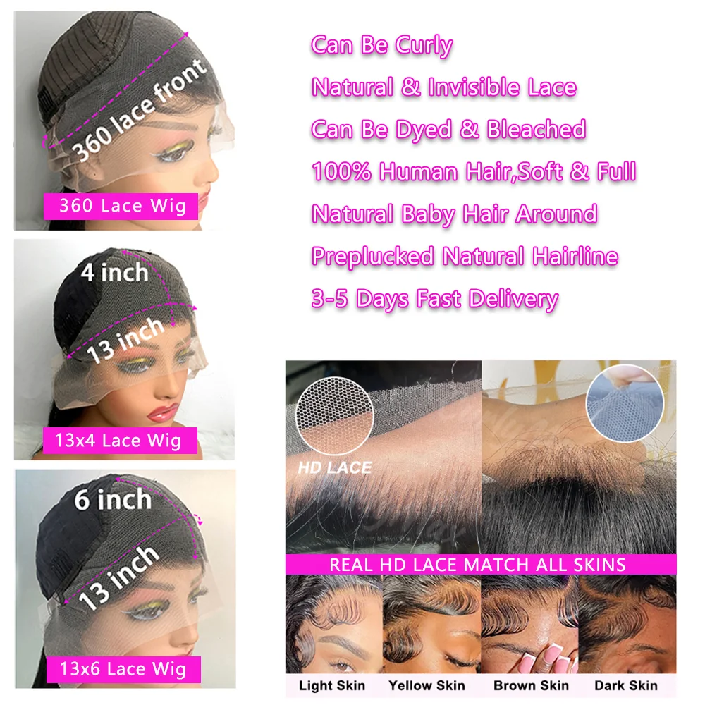 200 Density Body Wave Lace Front Wigs Human Hair 100% Transparent 360 Lace Frontal Wigs For Women 13x6 13x4 Human Hair Wigs image 6
