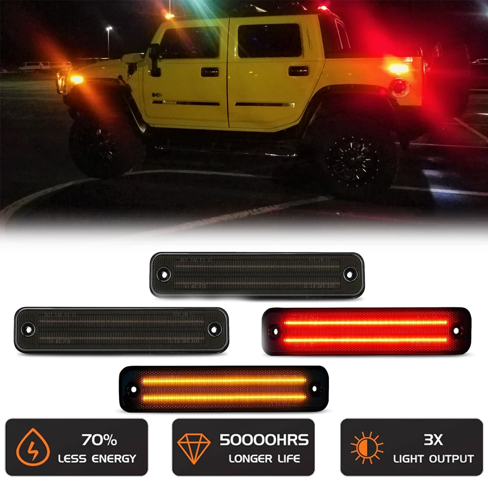

4Pcs Front Rear Side Marker LED Fender Turn Signal Light for Hummer H2 2003-2009 Auto Parts Indicator Warning Lamp Smoked Lens