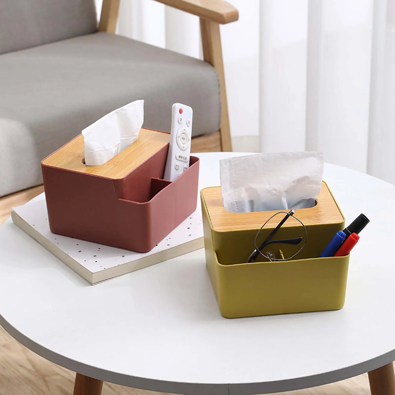 Household Tissue Box Cover Holder with Lid Rectangular Tissue Container for Home Living Room Office Restaurant Bedroom