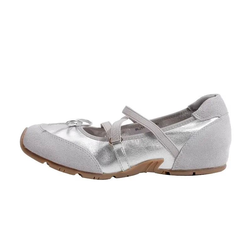 

Серебристые универсальные женские туфли-балетки Мэри Джейн с бантом на платформе, новинка 2026 года