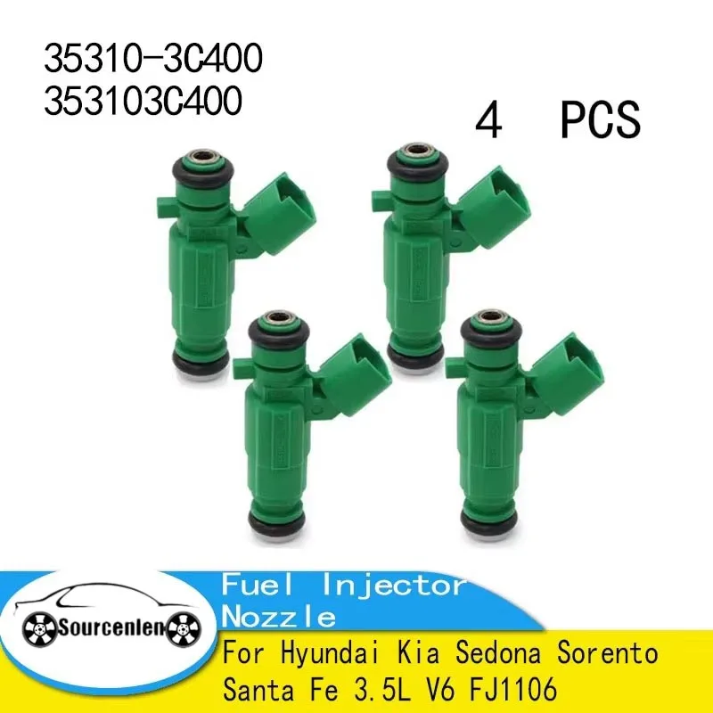 4PCS 35310-3C400 353103C400 Car Fuel Injector Nozzle for - Hyundai Kia Sedona Sorento Santa Fe 3.5L V6 FJ1106