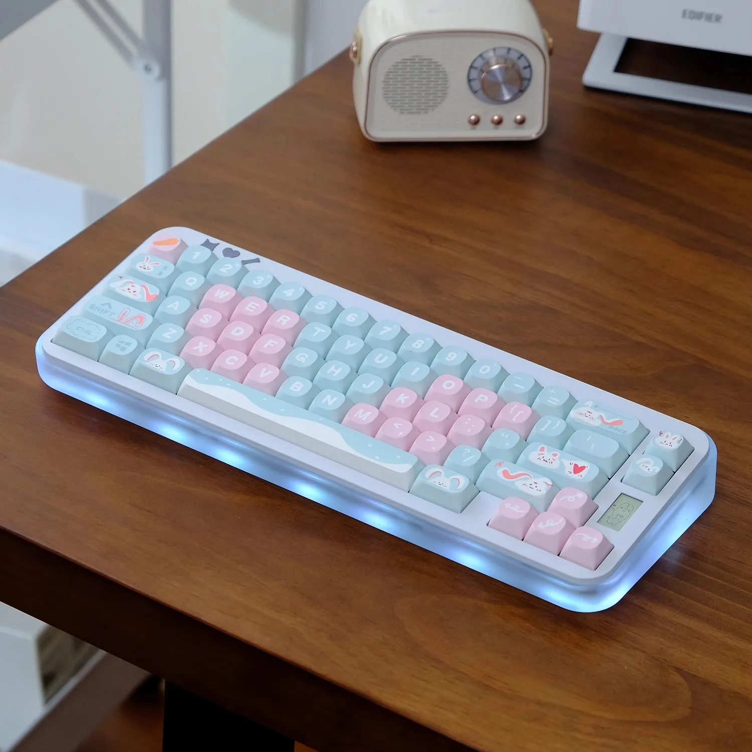 

1 Set Snow Rabbit Keycaps PBT Dye Sublimation Key Caps MA Profile Lightproof Green Pink Keycap For 61 64 68 96 980 104 Layout