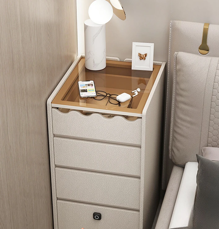 Italian light luxury bedroom bedside storage drawer with lock, creative bedside four-compartment cabinet