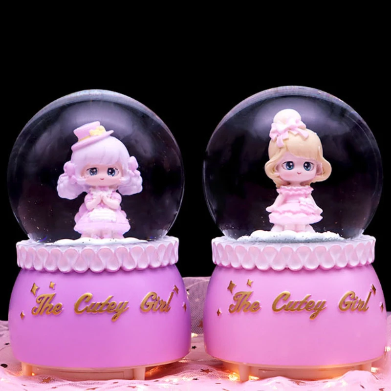 Cartoon Cute Girl Music Box Lolita Floating Snow Light Octave Box Decorative Resin Ornaments Valentine's Day Student Craft Gifts