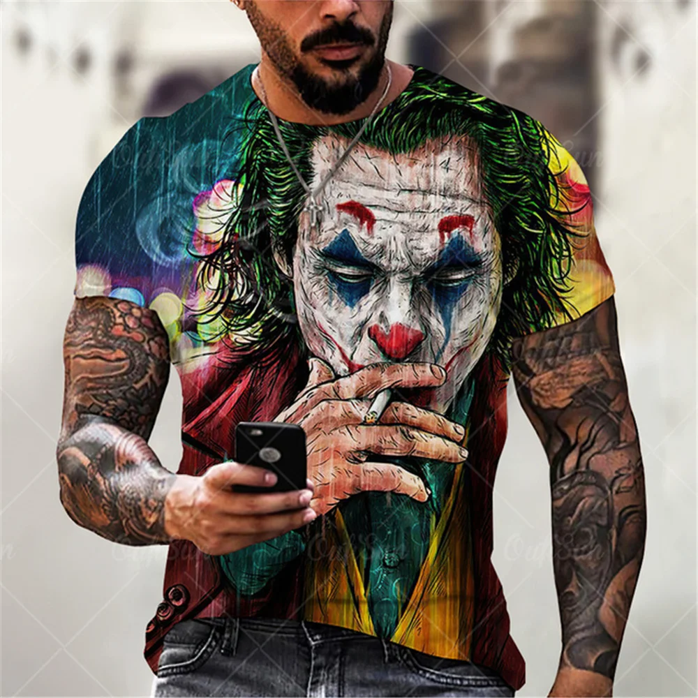 Fashion Men's 3D Joker Printing T Shirts Summer Casual Crew Neck Short Sleeve Tees Funny Hip Hop Film Harajuku Oversize Men Tops