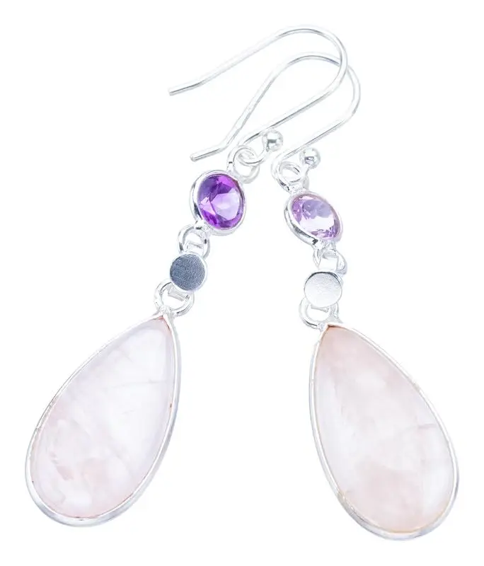 

StarGems® Natural Rose Quartz AmethystHandmade 925 Sterling Silver Earrings 2" F6133