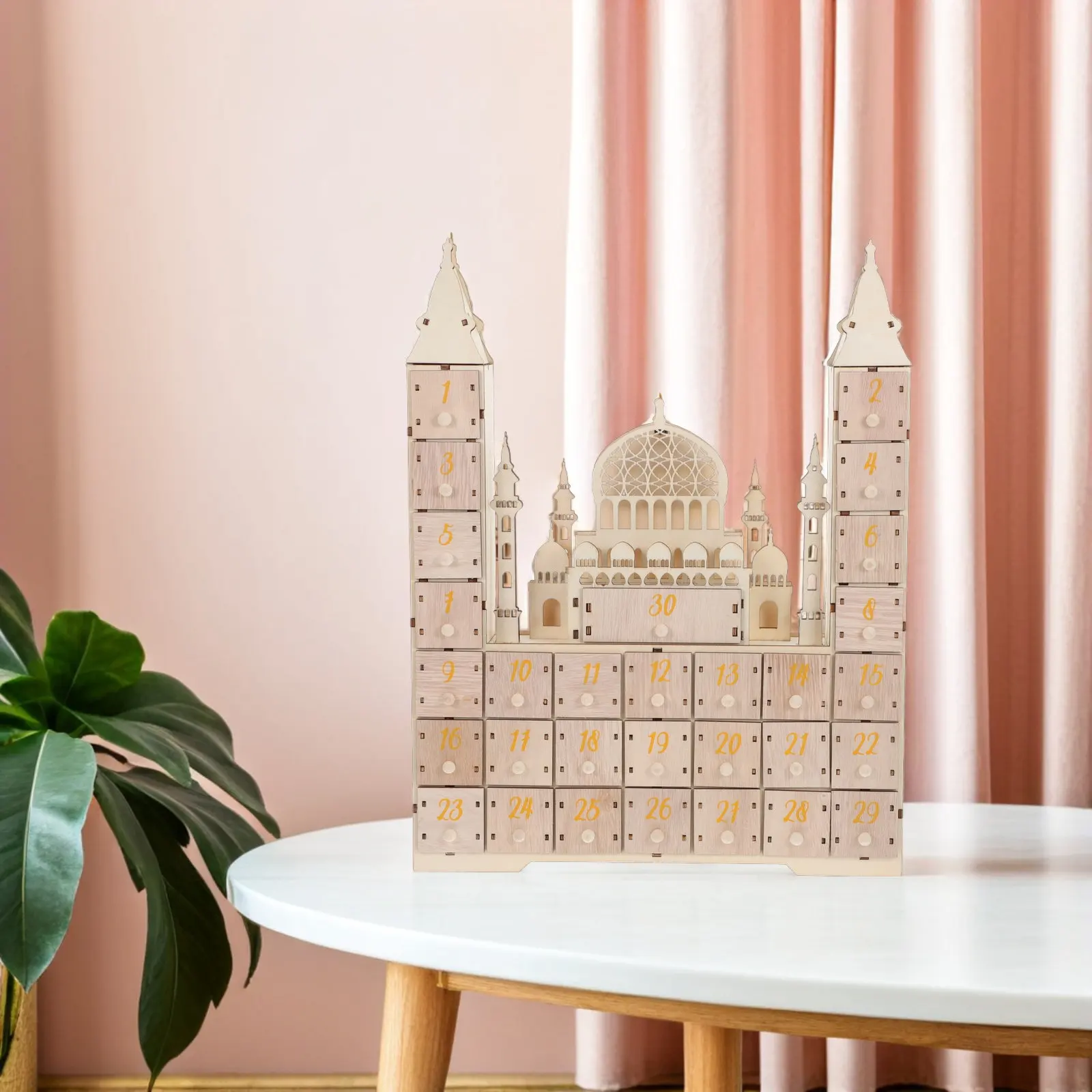30 Days Wooden Ramadan Countdown Calendar with Drawers for Eid Party Decoration Muslim Supplies Countdown Calendar